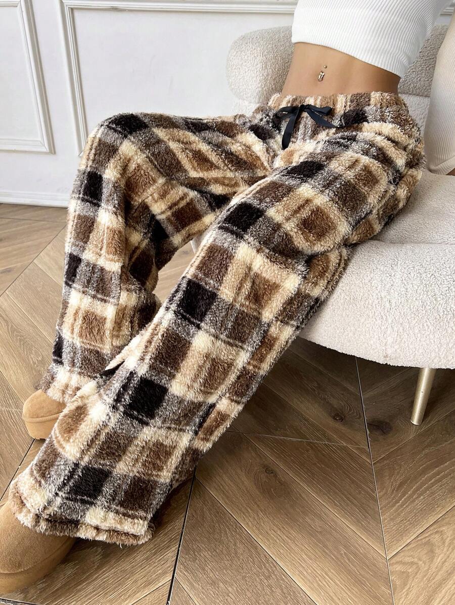 Buffalo Plaid Plush Pajama Pants - Earthy