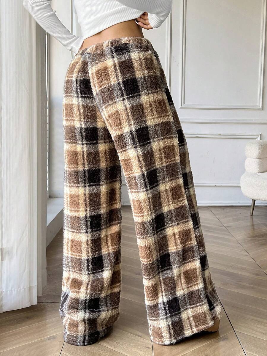 Buffalo Plaid Plush Pajama Pants - Earthy - 1