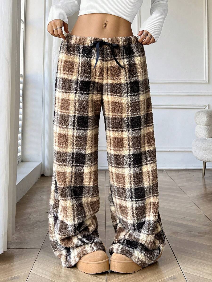 Buffalo Plaid Plush Pajama Pants - Earthy - 2