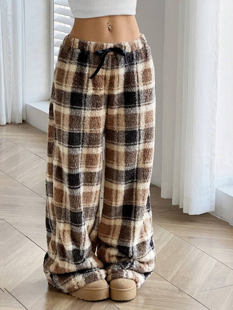 Buffalo Plaid Plush Pajama Pants - Earthy - 3