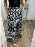 Border Print Wide Leg Palazzo Trousers - Black