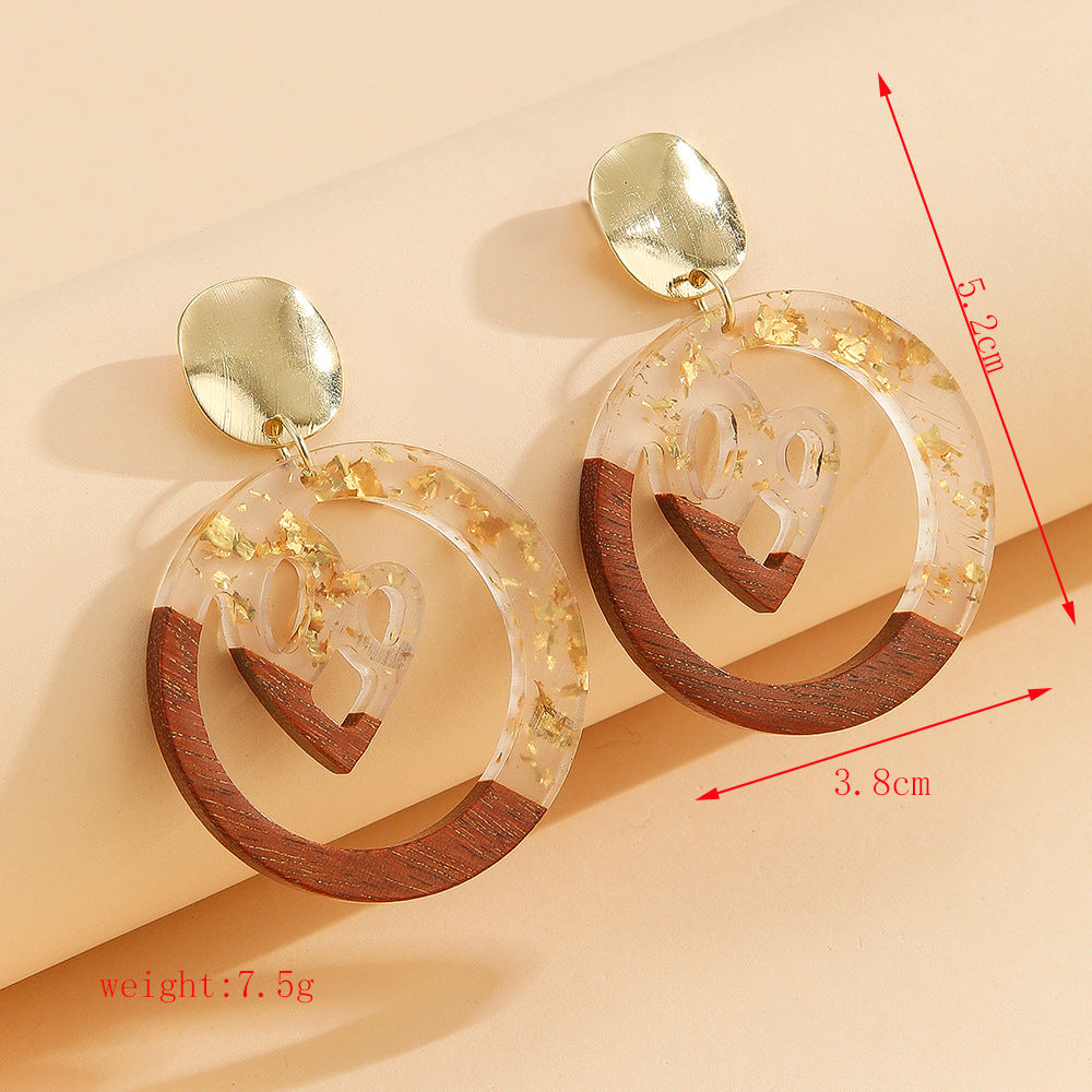 Wooden Resin Cut Out Heart Earrings - F