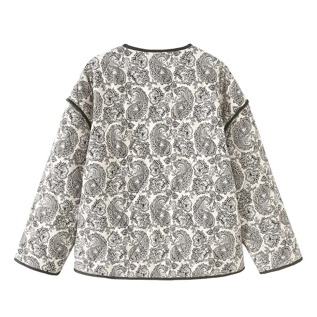 Paisley Quilted Reversible Button Jacket - Grey