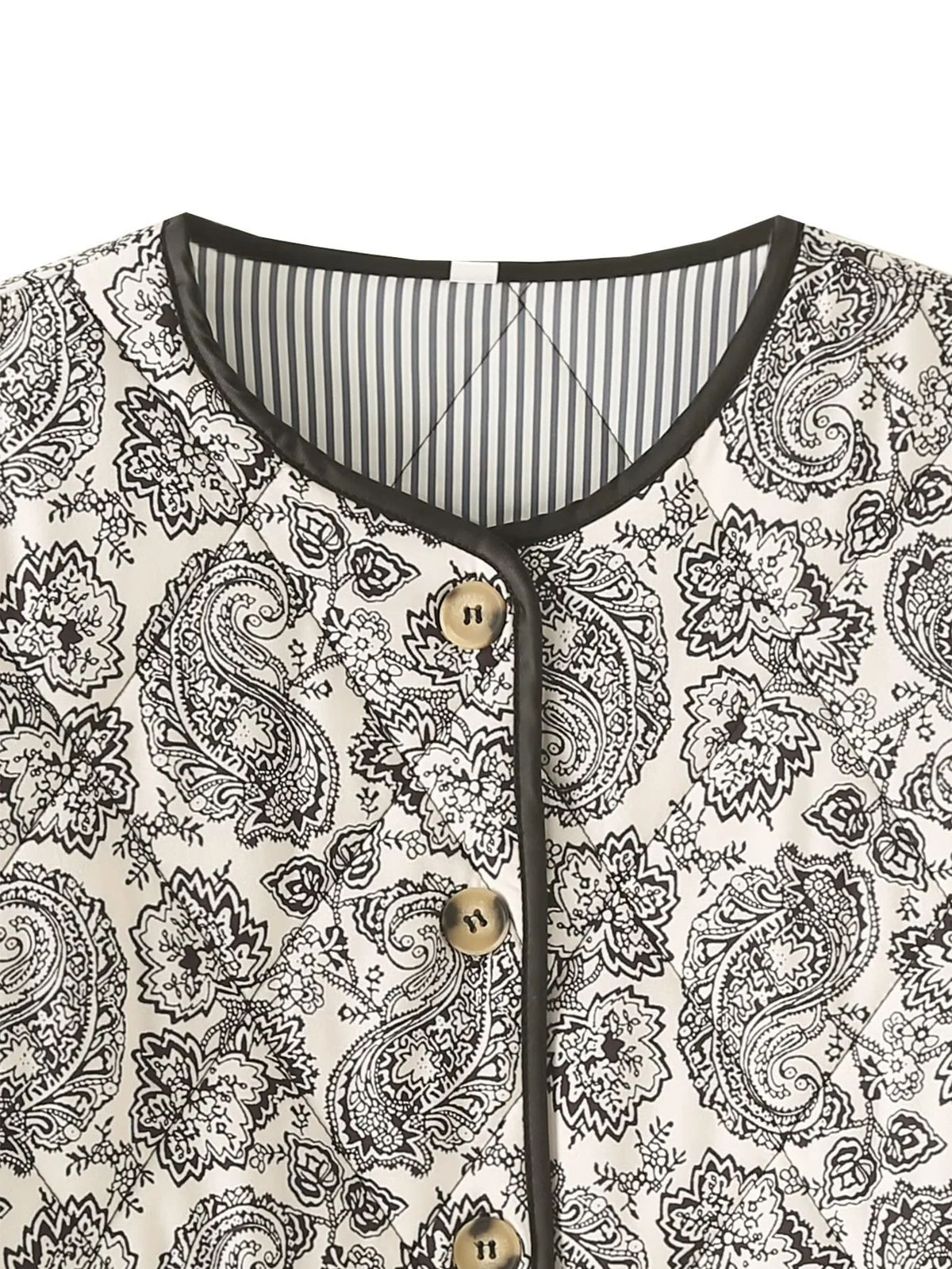 Paisley Quilted Reversible Button Jacket - Grey - 1