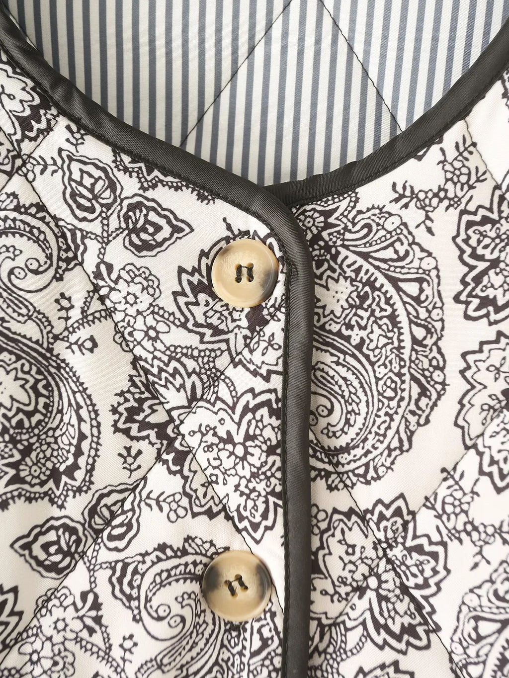 Paisley Quilted Reversible Button Jacket - Grey - 6