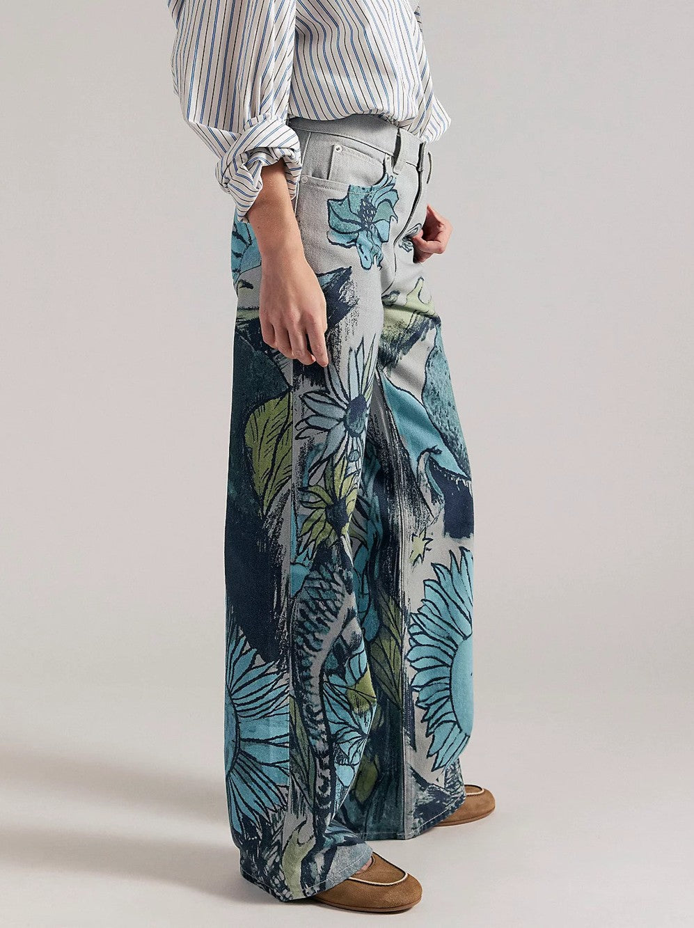 Artsy Painted Print Straight Leg Jeans - Blue - 1