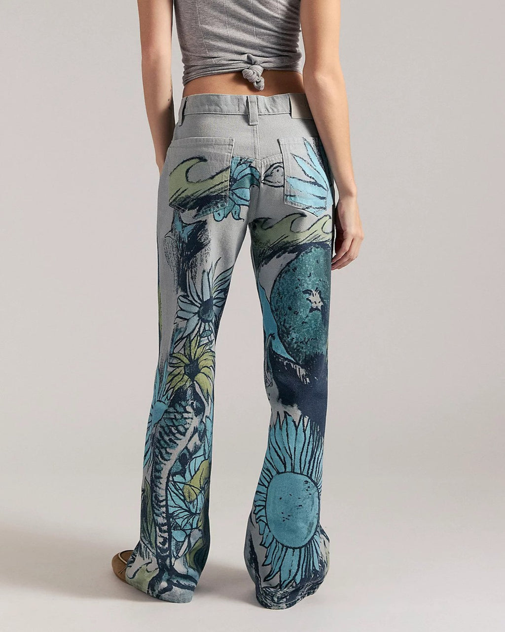 Artsy Painted Print Straight Leg Jeans - Blue - 2