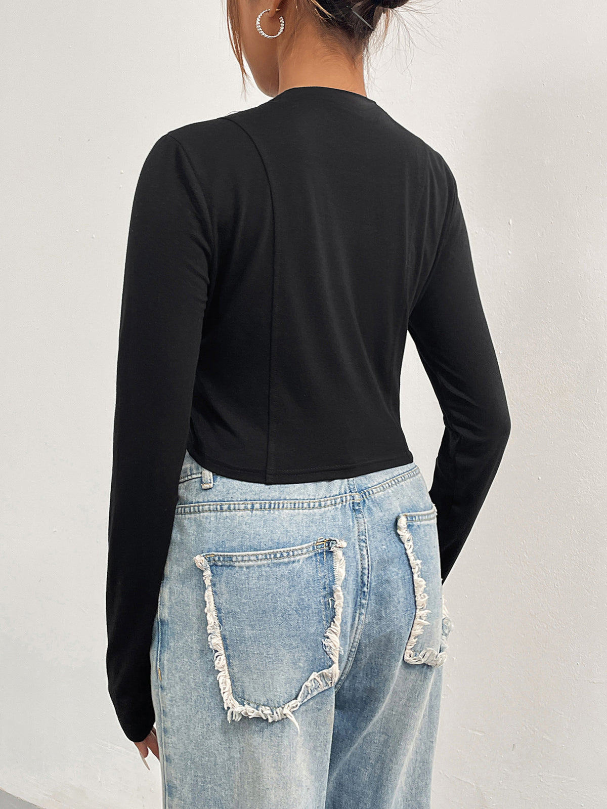 Mock Neck Ultra Cropped Long Sleeve Top - Black - 5