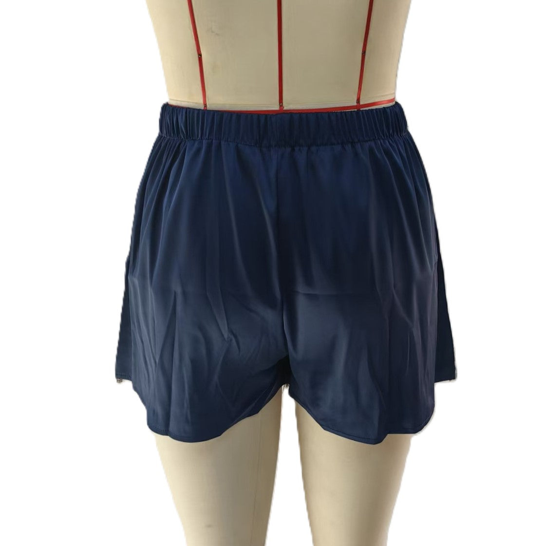 Scalloped Lace Hem Satin Pull On Shorts - Blue - 2