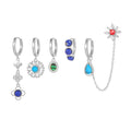 Gemstone Flower Charm Huggie Earring Set - Silvery