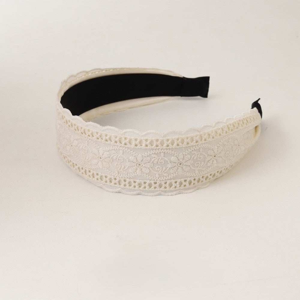 Scalloped Eyelet Lace Wide Headband - C1