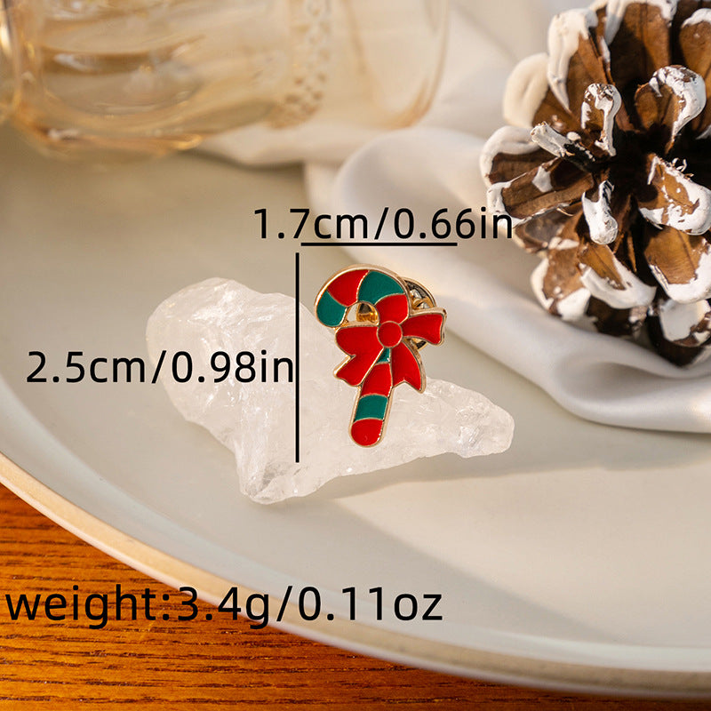 Mini Enamel Festive Pin Brooch - Cane