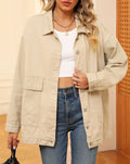 Oversized Utility Pocket Denim Shirt Jacket - Khaki