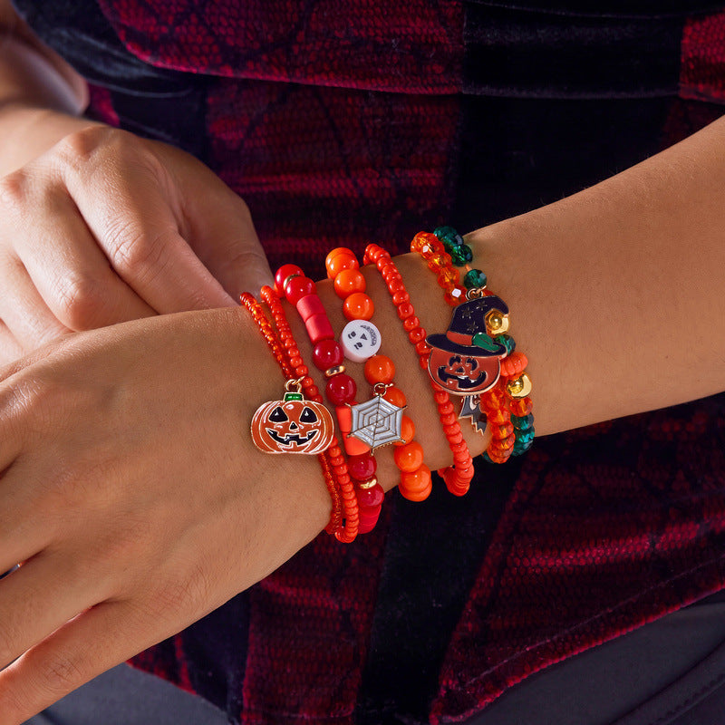 Clay Bead Bracelet Set With Spooky Charms - C1