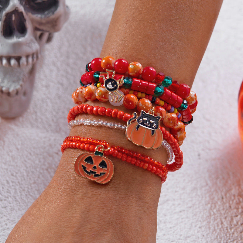 Clay Bead Bracelet Set With Spooky Charms - C2