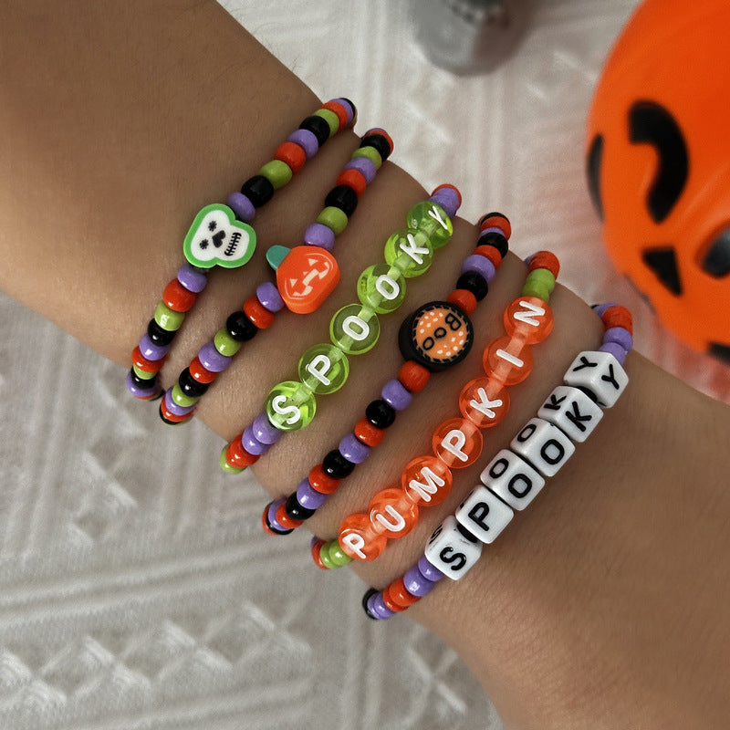 Clay Bead Bracelet Set With Spooky Charms - C3