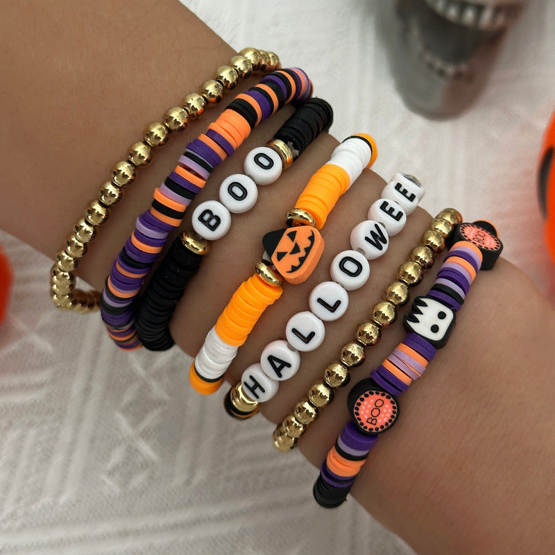 Clay Bead Bracelet Set With Spooky Charms - C4