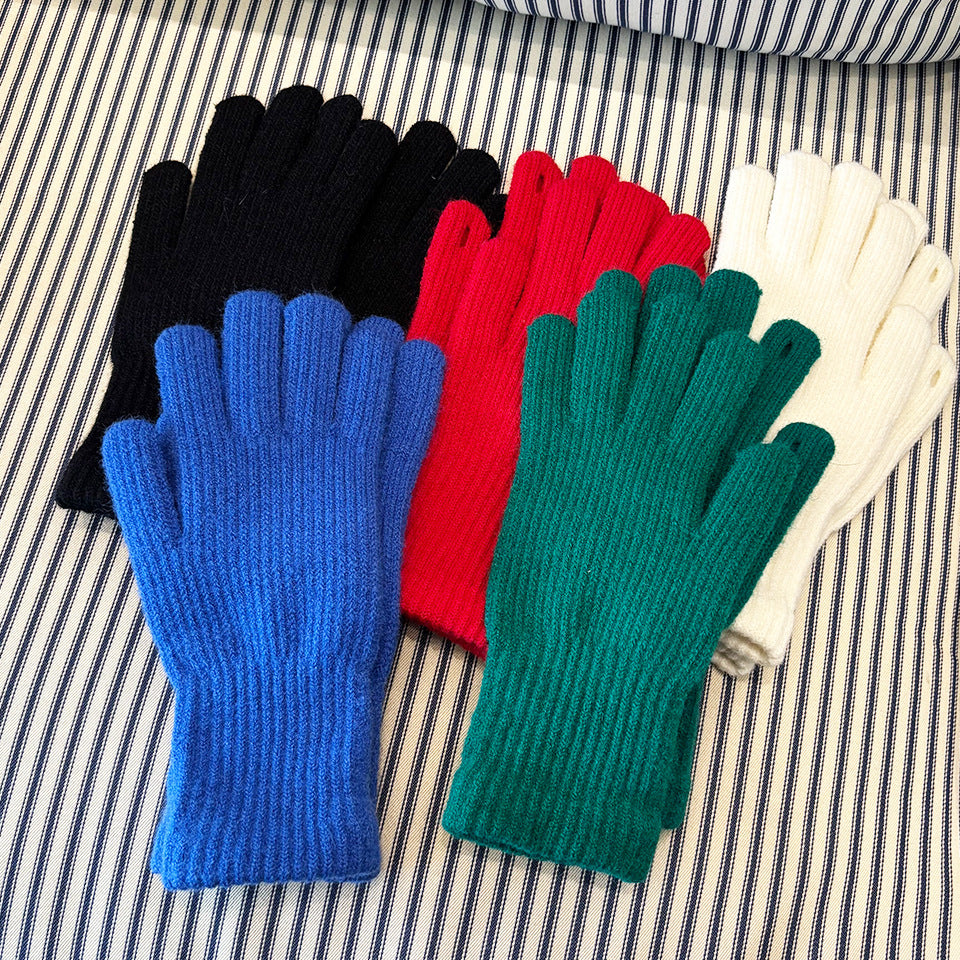 Soft Brushed Knit Gloves with Long Ribbed Cuffs - Blue - 1