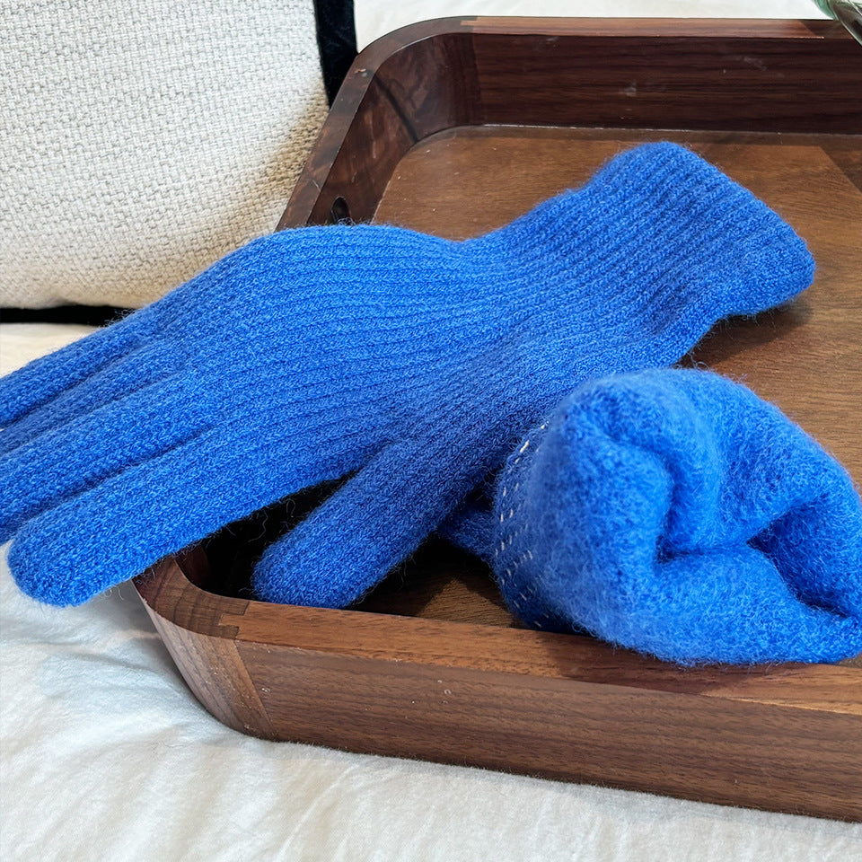 Soft Brushed Knit Gloves with Long Ribbed Cuffs - Blue - 2