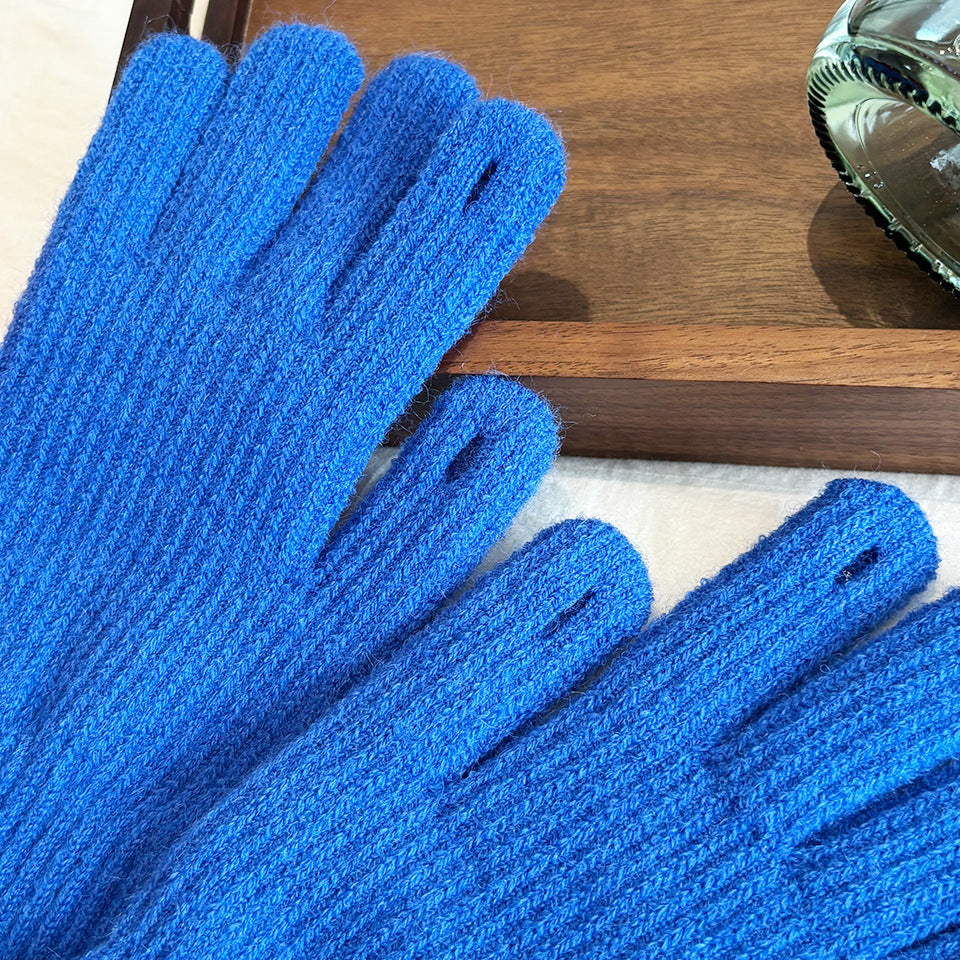 Soft Brushed Knit Gloves with Long Ribbed Cuffs - Blue - 3