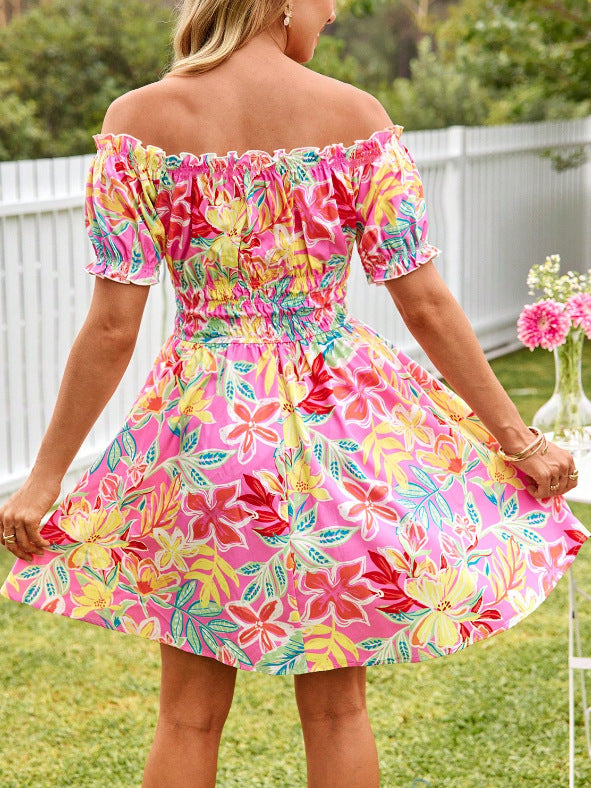 Off Shoulder Floral Smocked Mini Dress - view 5