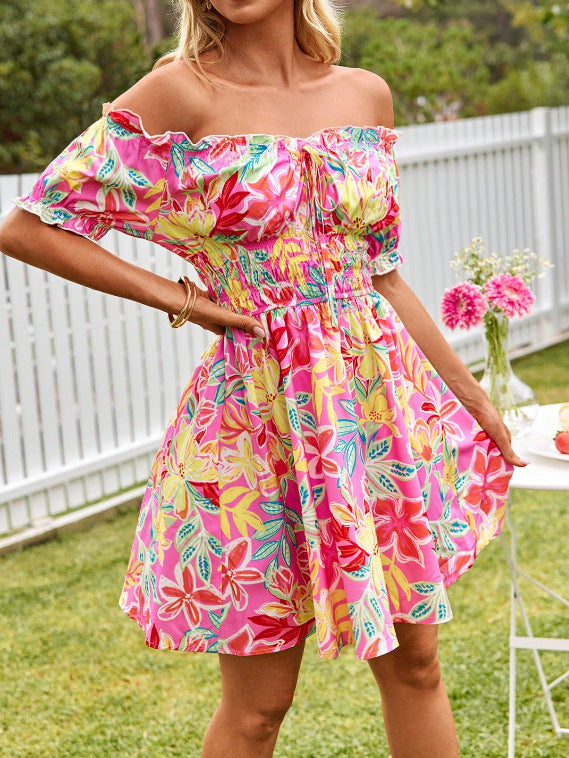Off Shoulder Floral Smocked Mini Dress - view 6