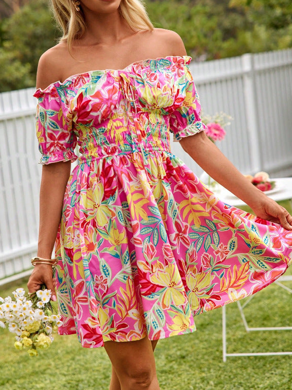 Off Shoulder Floral Smocked Mini Dress - view 7