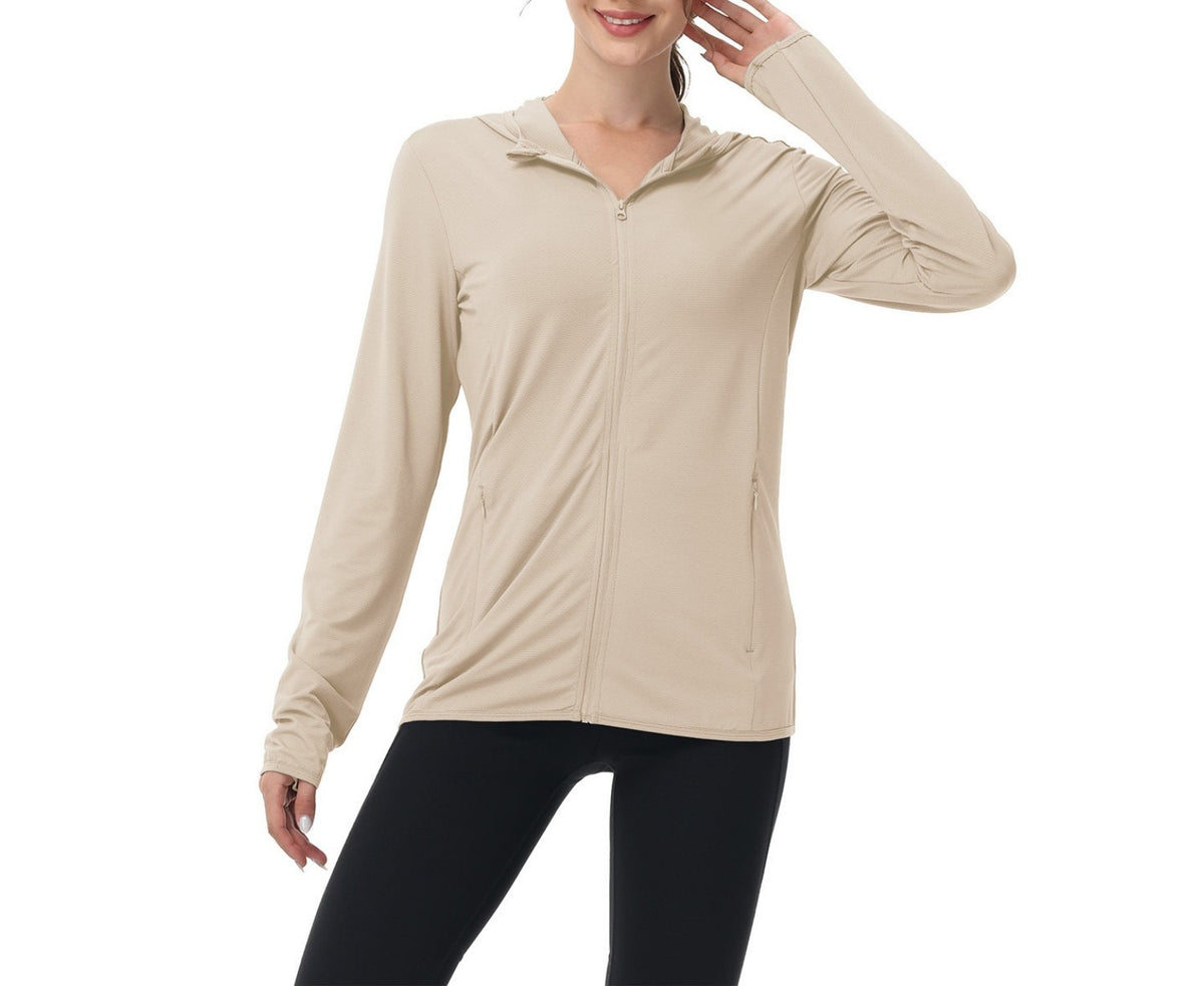 Lightweight Zip Up Sun Protection Shirt - Apricot