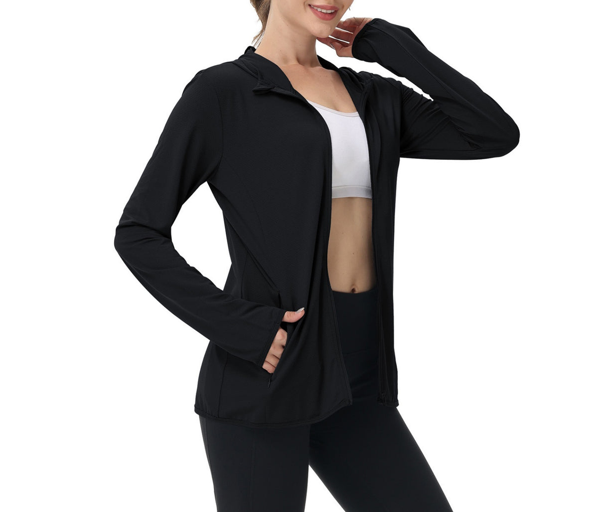 Lightweight Zip Up Sun Protection Shirt - Black