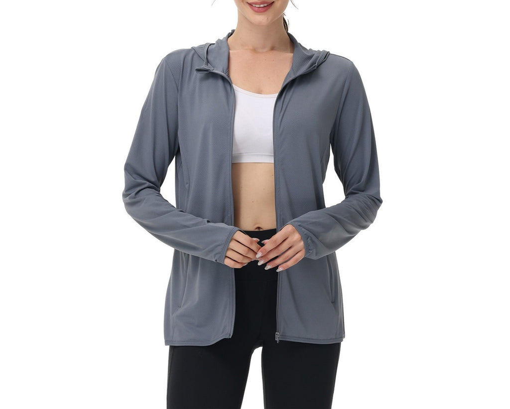 Lightweight Zip Up Sun Protection Shirt - Grey