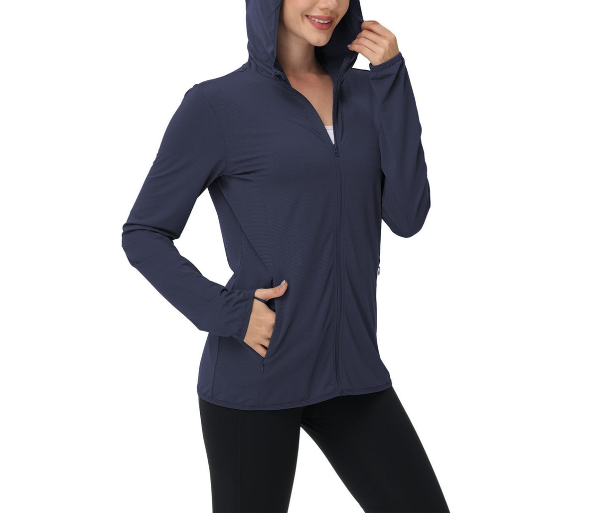 Lightweight Zip Up Sun Protection Shirt - NavyBlue
