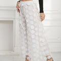 3D Petal-Textured Sheer Mesh Wide-Leg Palazzo Pants - White