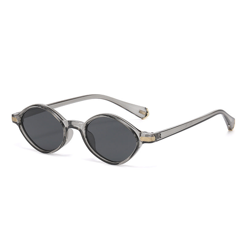 Retro Faceted Oval Frame Sunglasses - Color_02