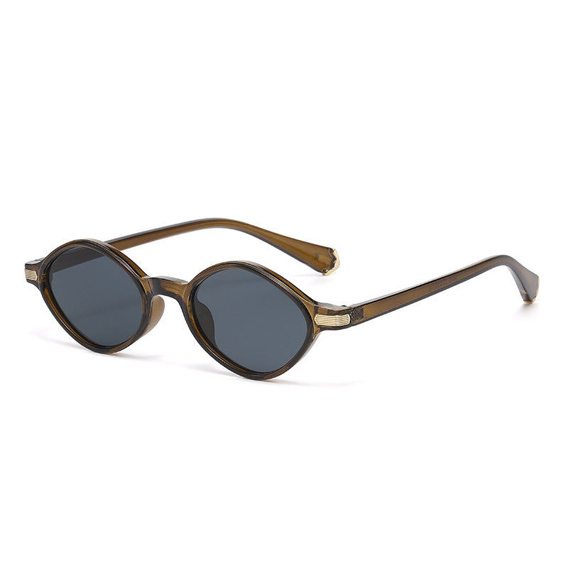Retro Faceted Oval Frame Sunglasses - Color_03