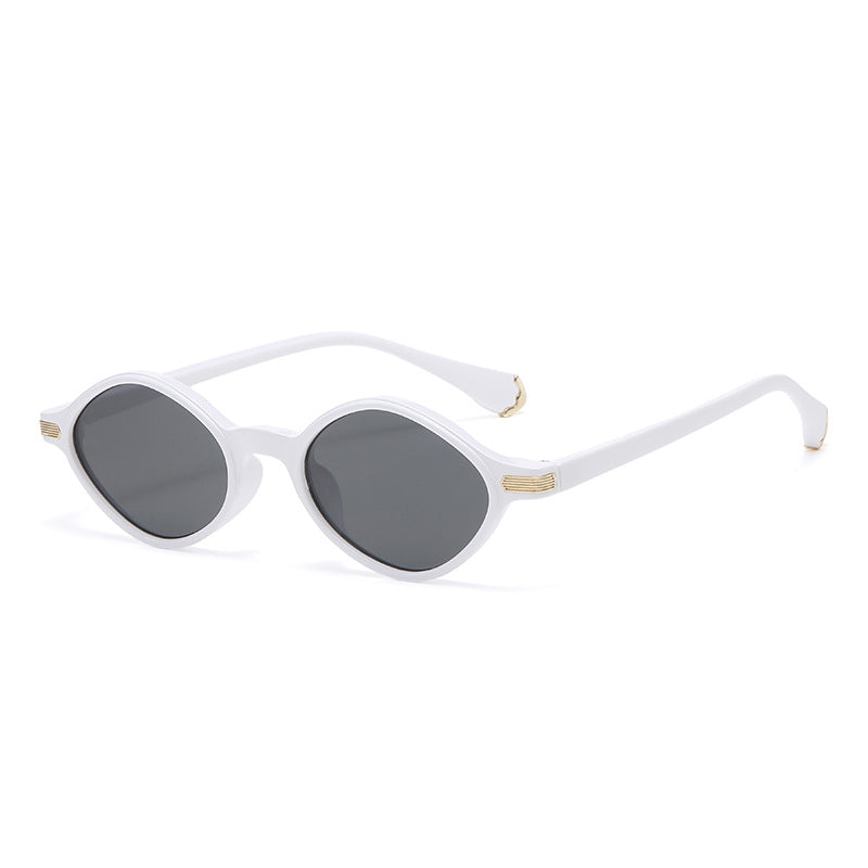 Retro Faceted Oval Frame Sunglasses - Color_04