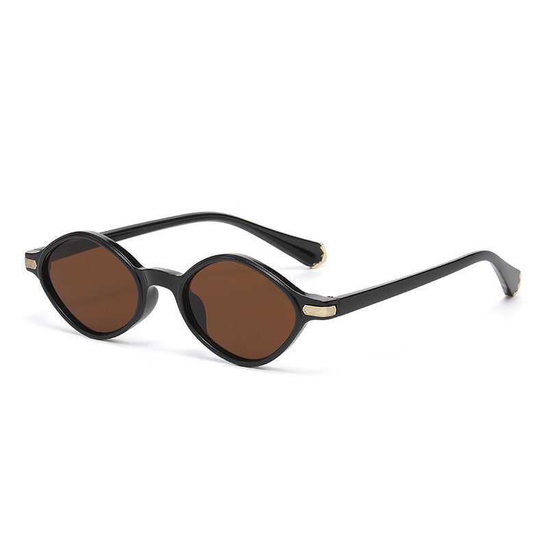 Retro Faceted Oval Frame Sunglasses - Color_05
