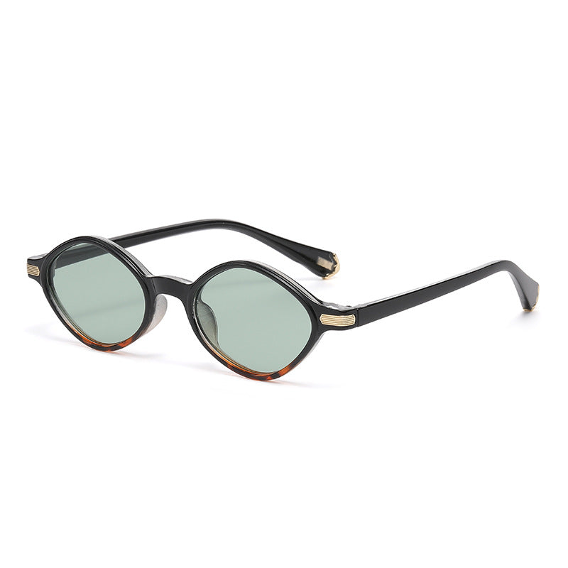 Retro Faceted Oval Frame Sunglasses - Color_07