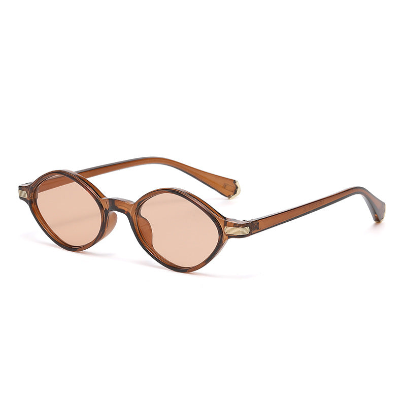Retro Faceted Oval Frame Sunglasses - Color_08