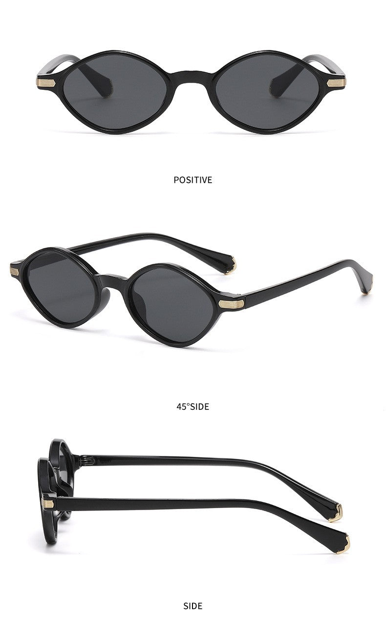 Retro Faceted Oval Frame Sunglasses