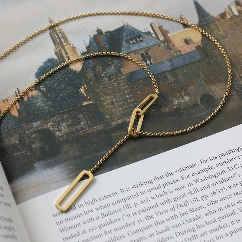 Rectangle Link Y Drop Lariat Necklace - Gold