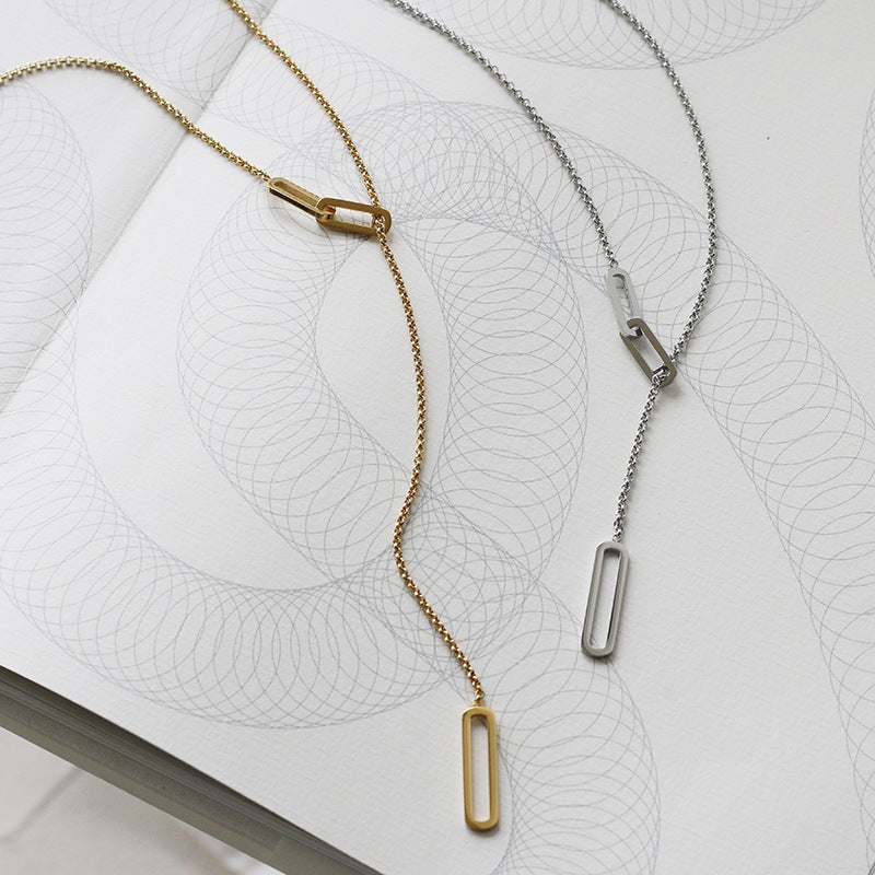 Rectangle Link Y Drop Lariat Necklace - Gold - 1