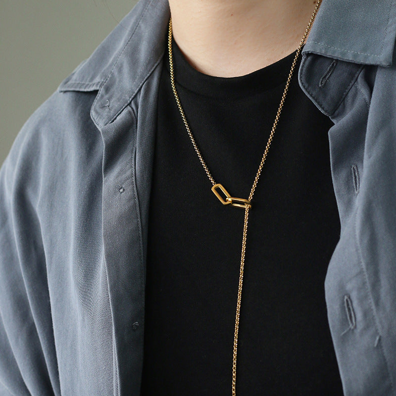 Rectangle Link Y Drop Lariat Necklace - Gold - 3