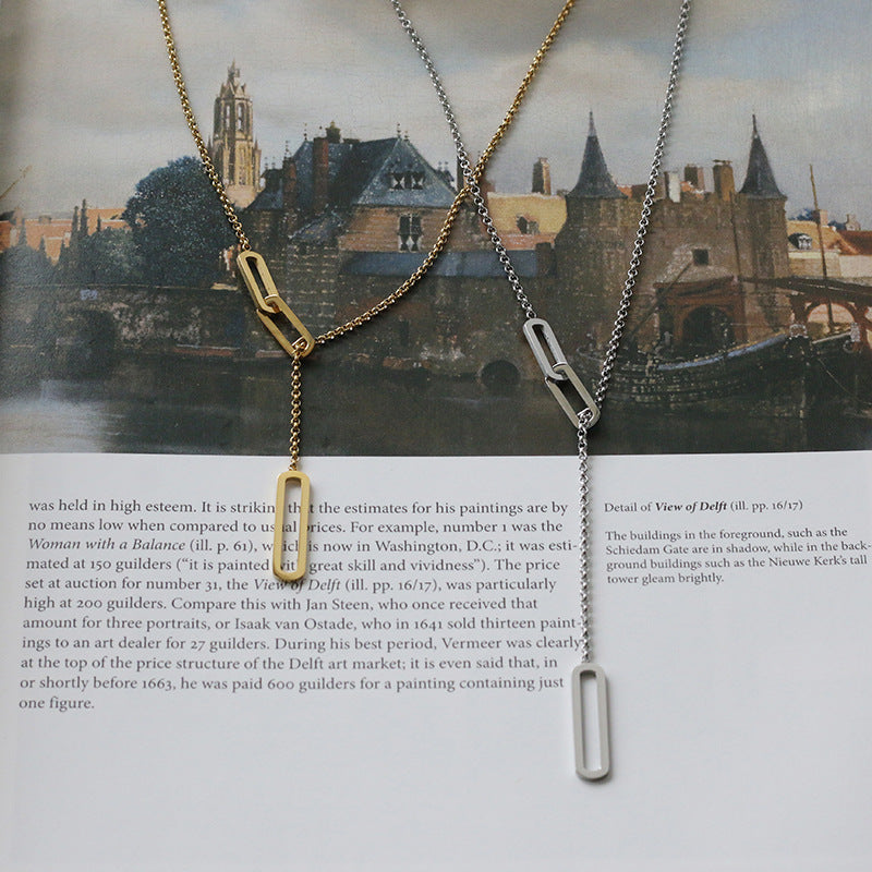 Rectangle Link Y Drop Lariat Necklace - Gold - 4