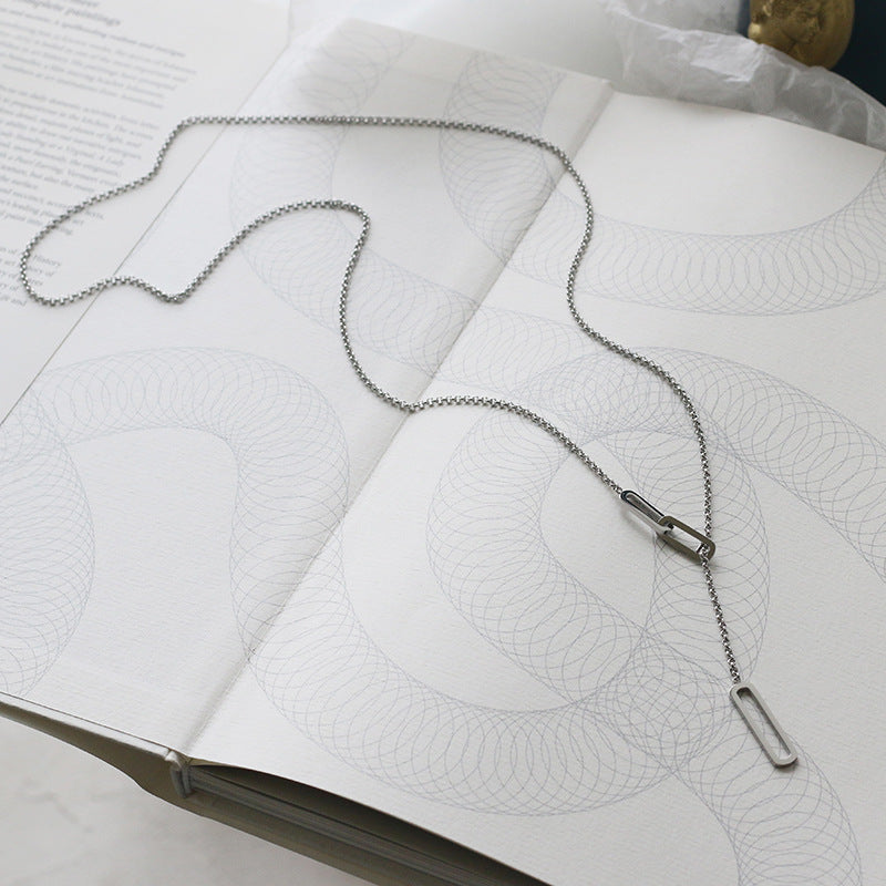 Rectangle Link Y Drop Lariat Necklace - Silvery