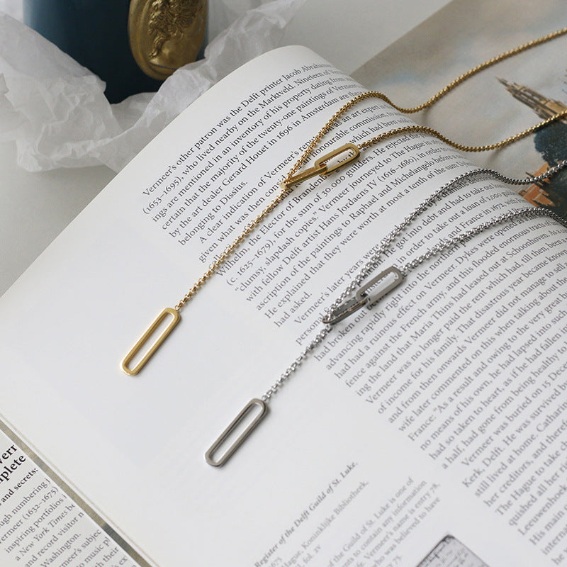 Rectangle Link Y Drop Lariat Necklace - Silvery - 2