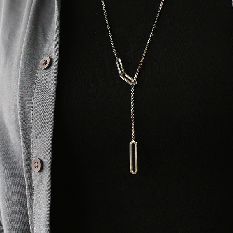 Rectangle Link Y Drop Lariat Necklace - Silvery - 3