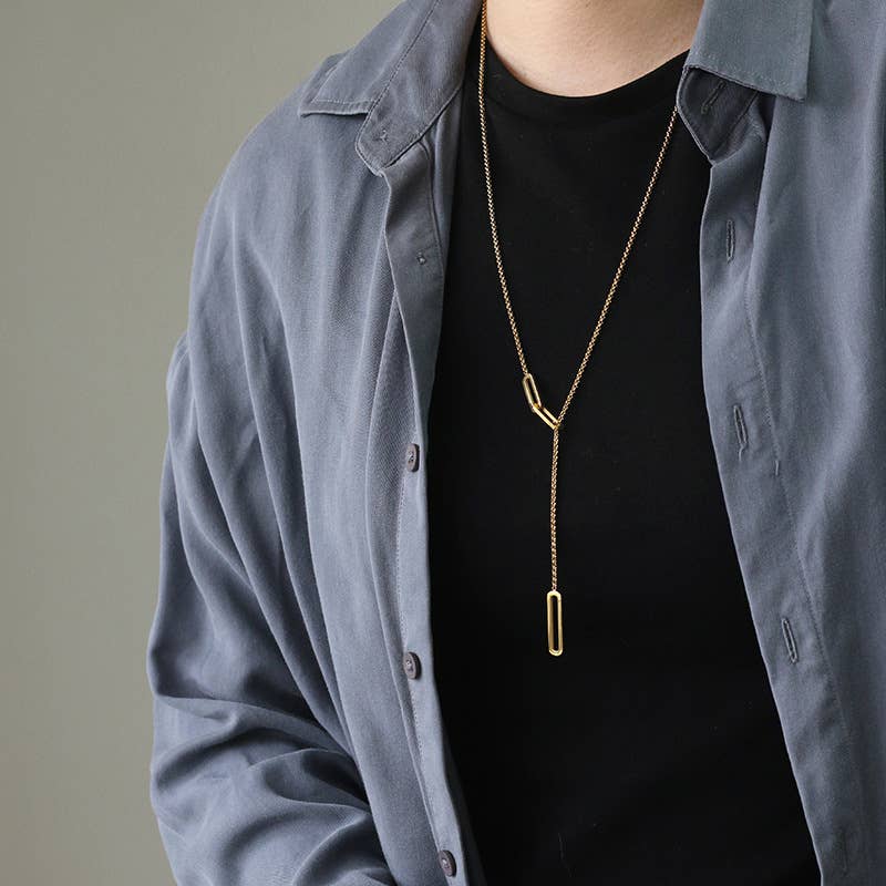 Rectangle Link Y Drop Lariat Necklace