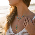 Boho Turquoise Beaded Lariat Necklace with Coin Drops - Color