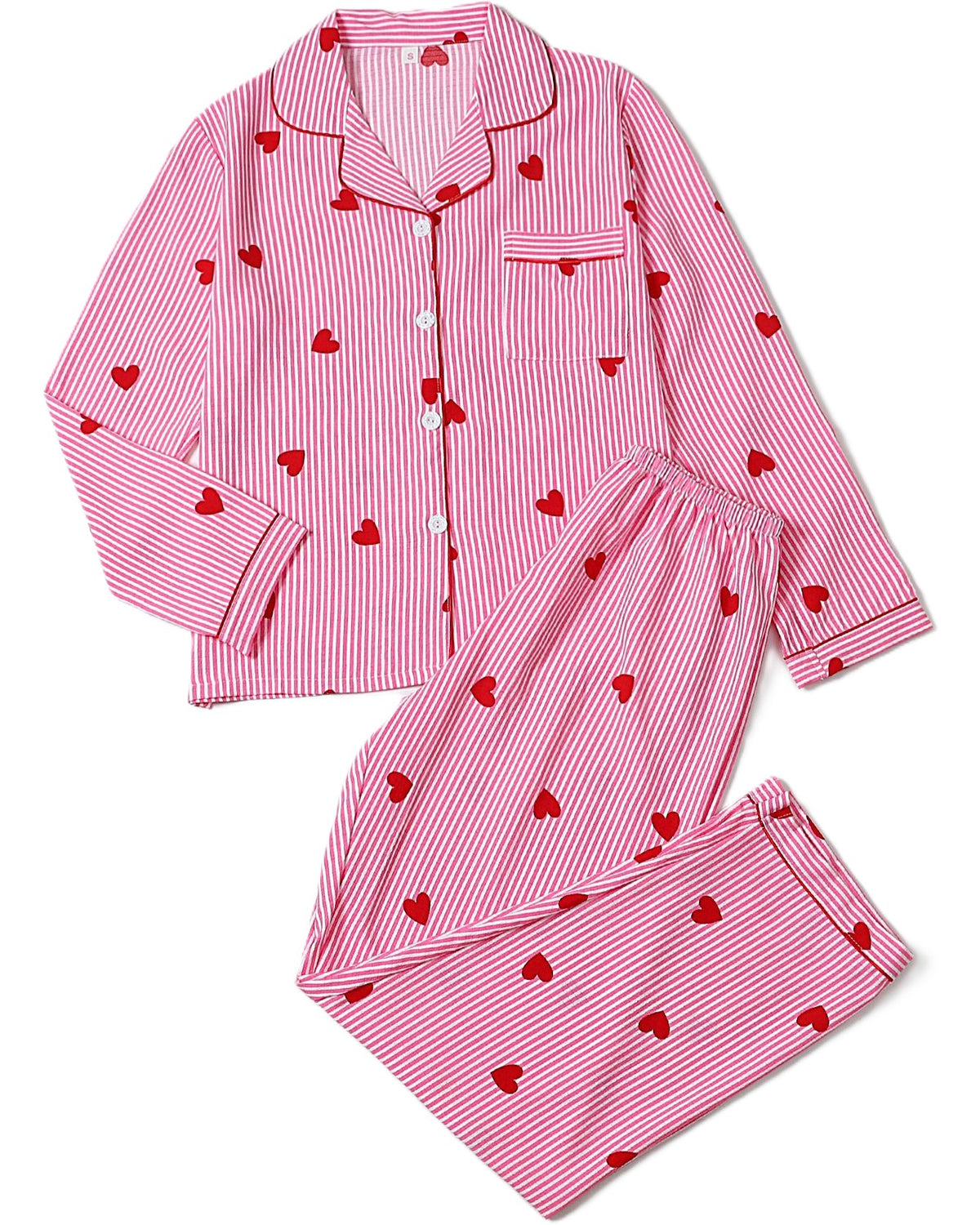 Printed Long Sleeve Pajama Shirt And Pants Set - C1