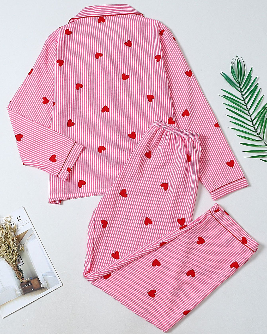 Printed Long Sleeve Pajama Shirt And Pants Set - C1 - 1